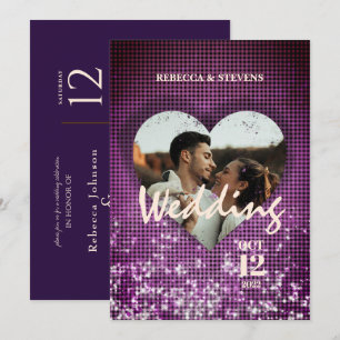 Custom Heart Faux Burgundy Plaid Photo Wedding Invitation