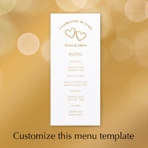 Custom Heart Golden 50th Wedding Anniversary Party Menu