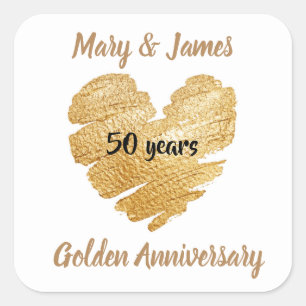 Custom Heart Golden Anniversary Stickers