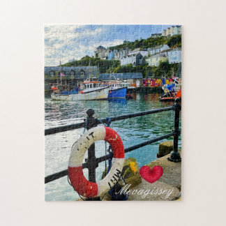 Custom Heart Mevagissey Harbor Lifebuoy Cornwall Jigsaw Puzzle