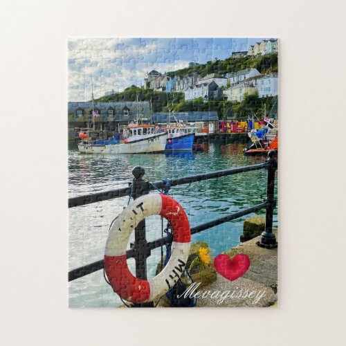 Custom Heart Mevagissey Harbor Lifebuoy Cornwall Jigsaw Puzzle