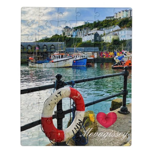 Custom Heart Mevagissey Harbor Lifebuoy Cornwall Jigsaw Puzzle