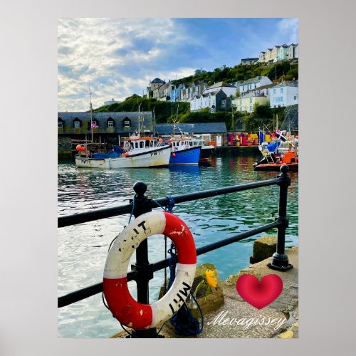 Custom Heart Mevagissey Harbor Lifebuoy Cornwall Poster