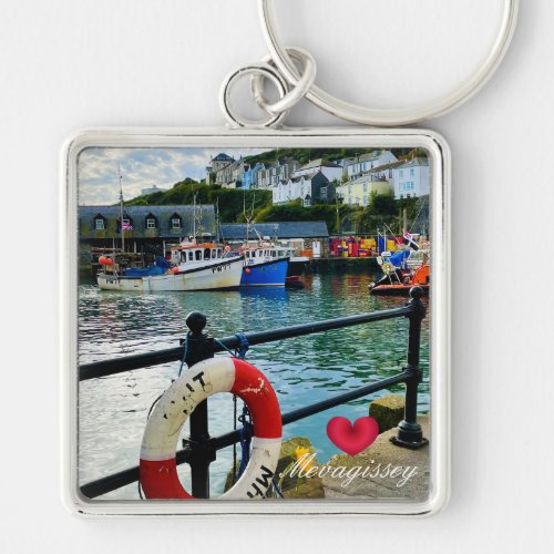 Custom Heart Mevagissey Harbour Lifebuoy Cornwall Keychain