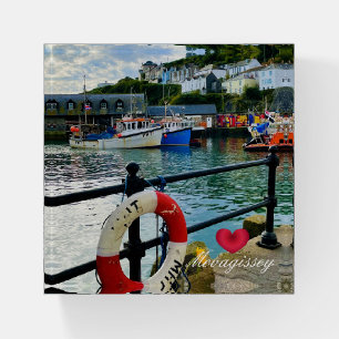 Custom Heart Mevagissey Harbour Lifebuoy Cornwall Paperweight