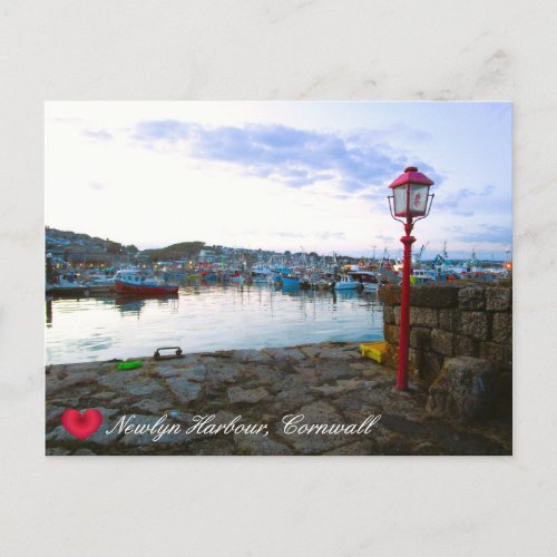 Custom Heart Newlyn Harbor at Dusk Cornwall Photo Holiday Postcard