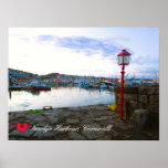 Custom Heart Newlyn Harbor at Dusk Cornwall Photo Poster<br><div class="desc">Customizable photos of Cornwall’s beauty, this one of stunning Newlyn harbor on West Cornwall's South Coast at dusk. Viewed from the original old pier with its characterful red lamp, colorful boats on neighboring piers jostle for space in their moorings and illuminate their lights to compensate for the dimming light of...</div>