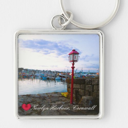 Custom Heart Newlyn Harbour at Dusk Cornwall Photo Keychain