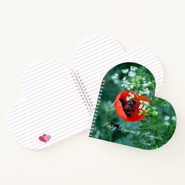 Custom Heart Notebook: Original Red Poppy Macro Notebook (Inside)