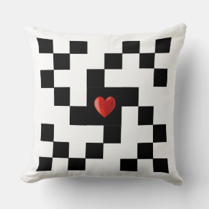Custom Heart on Abstract Energy Shape Black White Throw Pillow
