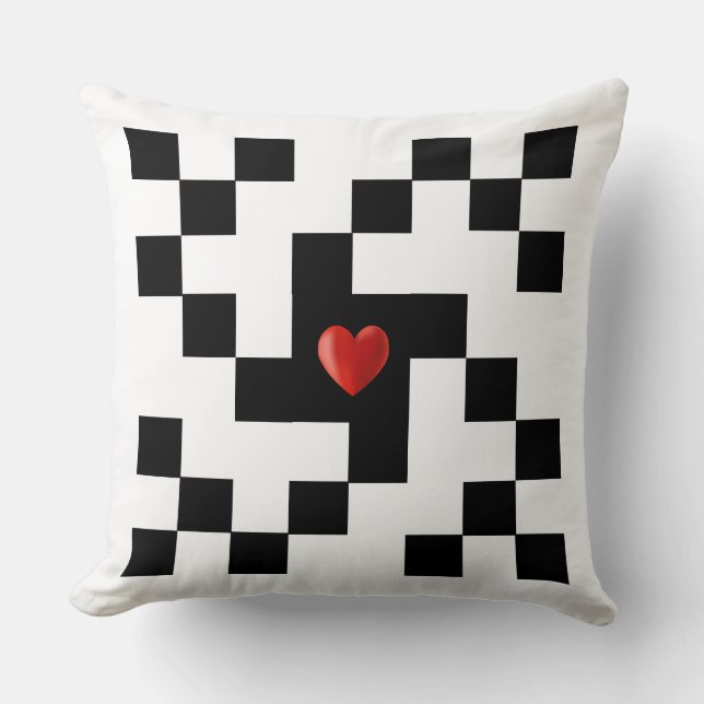 Custom Heart on Abstract Energy Shape Black White Throw Pillow (Front)