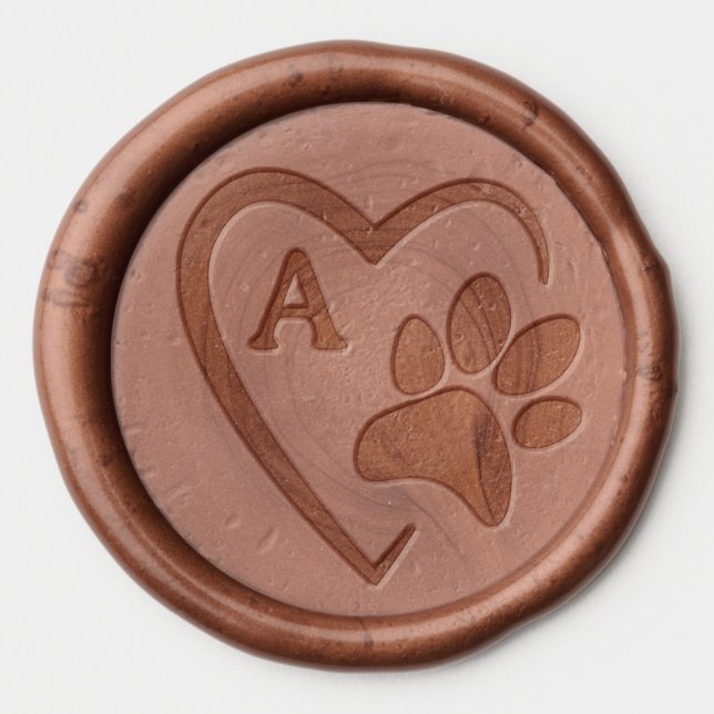 Custom Heart Pawprint Paw Print Monogram Wax Seal Sticker (Front)