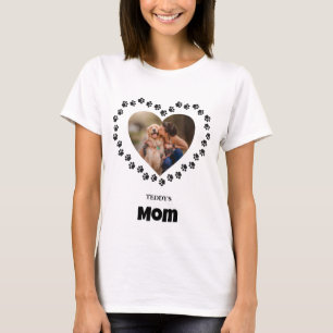 Custom Heart Pet Dog Photo Paws Dog Lover Dog Mom  T-Shirt