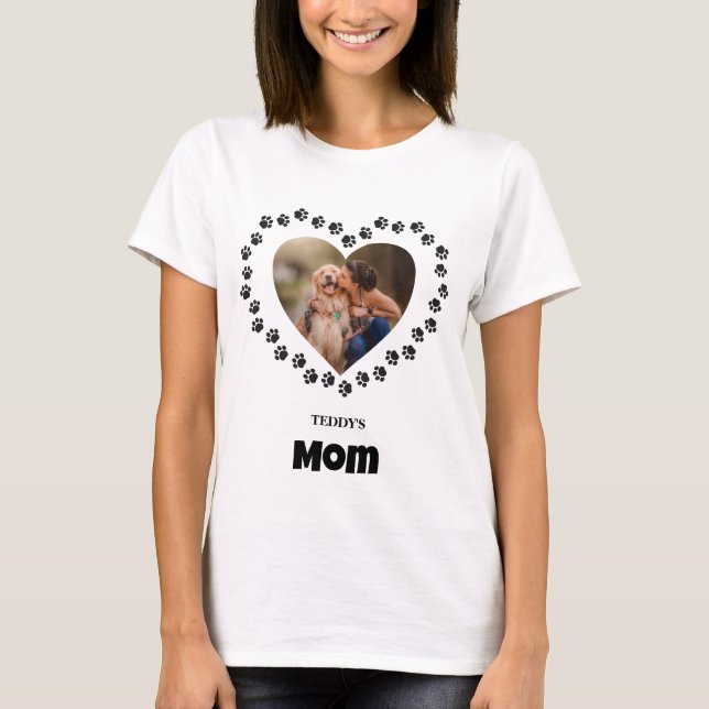 Custom Heart Pet Dog Photo Paws Dog Lover Dog Mom  T-Shirt (Front)