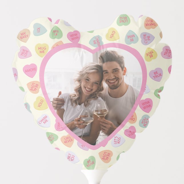Custom Heart Photo Balloon | Pastel Candy Hearts  (Front)