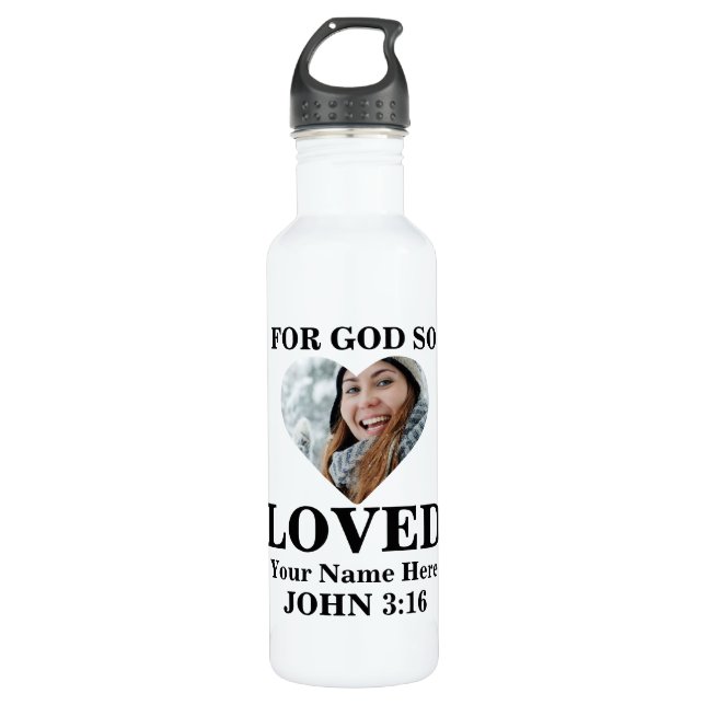 Custom heart photo Bible Verse Christian  Stainless Steel Water Bottle (Front)