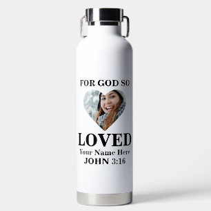 Custom heart photo Bible Verse Christian Water Bottle
