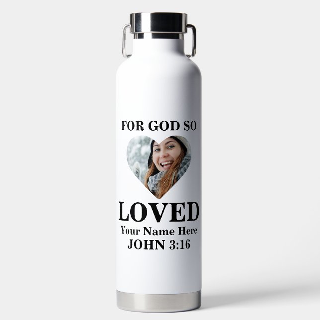 Custom heart photo Bible Verse Christian  Water Bottle (Front)