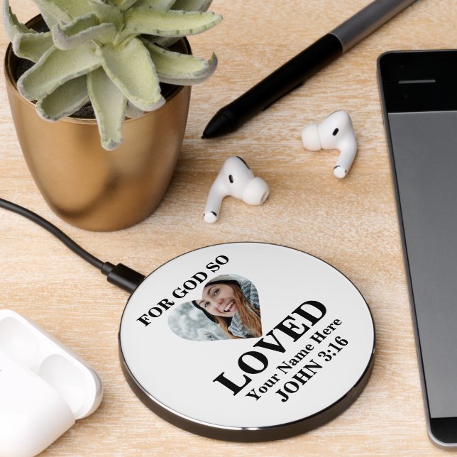 Custom heart photo Bible Verse Christian  Wireless Charger (Desk 2)