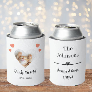 Custom Heart Photo Cat Wedding Can Cooler
