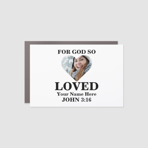 Custom heart photo Christian Bible Verse John 3 16 Car Magnet