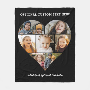 Custom Heart Photo Collage Black Instagram Fleece Blanket