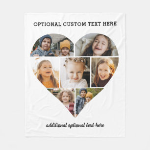 Custom Heart Photo Collage Black Instagram Fleece Blanket
