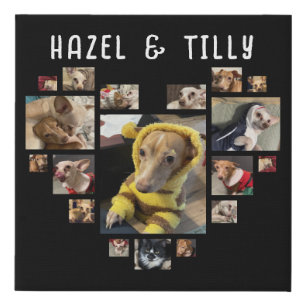 Custom Heart Photo Collage Dogs Pets Black Faux Canvas Print