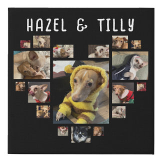 Custom Heart Photo Collage Dogs Pets Black Faux Canvas Print