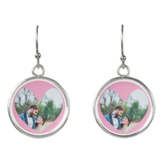 Custom Heart Photo Drop Earrings Personalized Gift
