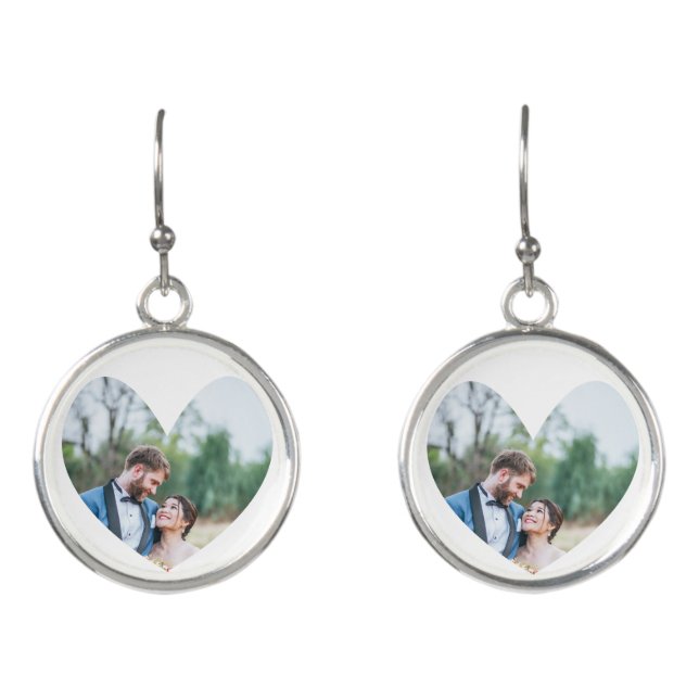 Custom Heart Photo Drop Earrings Personalized Gift (Front)