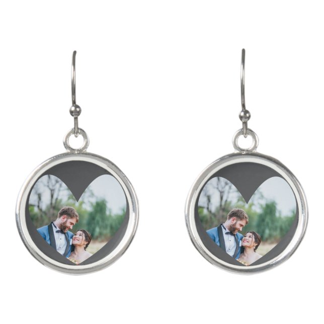 Custom Heart Photo Drop Earrings Personalized Gift (Front)