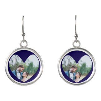 Custom Heart Photo Drop Earrings Personalized Gift