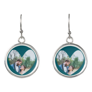 Custom Heart Photo Drop Earrings Personalized Gift