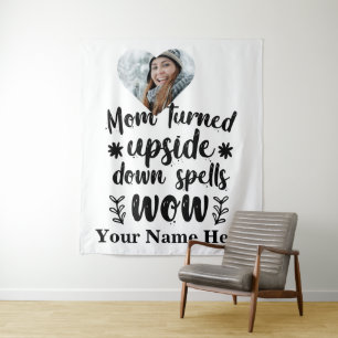 Custom heart photo Mom turned upside down spells Tapestry