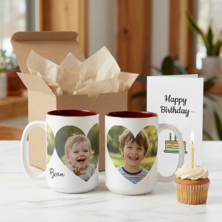 Custom Heart Photo with Personalized Name Two-Tone Coffee Mug