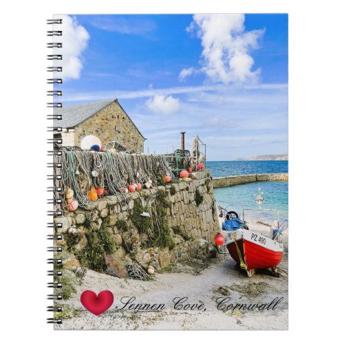 Custom Heart Sennen Harbor Boats Cornwall Photo Notebook