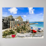 Custom Heart Sennen Harbor Boats Cornwall Photo Poster<br><div class="desc">Customizable photos of Cornwall’s beauty, this one of a sunny morning at the picturesque fishing harbor of Sennen Cove on Cornwall's North Coast near Lands' End. Colorful boats are moored up the slip by the net loft atop Sennen Harbor walls, where lobster pots are stacked high and ropes and floats...</div>
