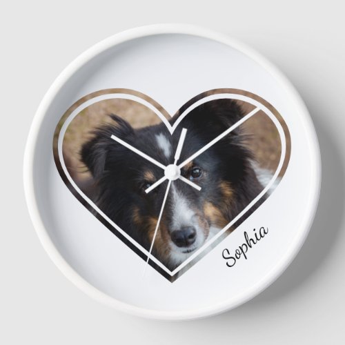Custom Heart Shape Pet Photo  Personalized Text Clock
