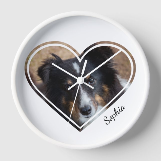 Custom Heart Shape Pet Photo & Personalized Text Clock (Front)