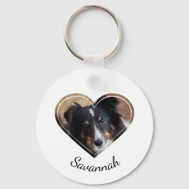 Custom Heart Shape Pet Photo With A Name Keychain (Front)