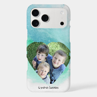 Custom Heart Shape Photo Green Watercolor Template iPhone 17 Pro Max Case