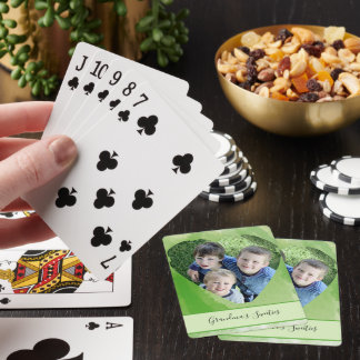 Custom Heart Shape Photo Green Watercolor Template Poker Cards