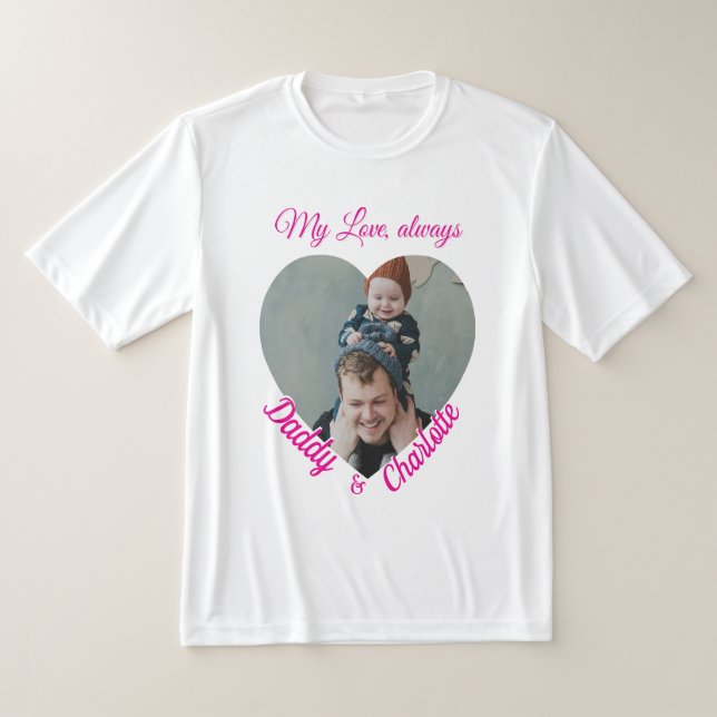 Custom Heart-Shaped Dad & Kid Photo Gift T-Shirt (Laydown)