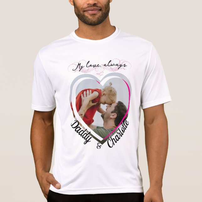 Custom Heart-Shaped Dad & Kid Photo Gift T-Shirt (Front)