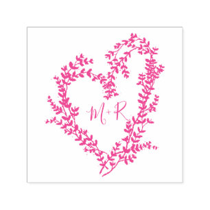 Custom Heart-Shaped Leaves Wedding Self-inking Stamp