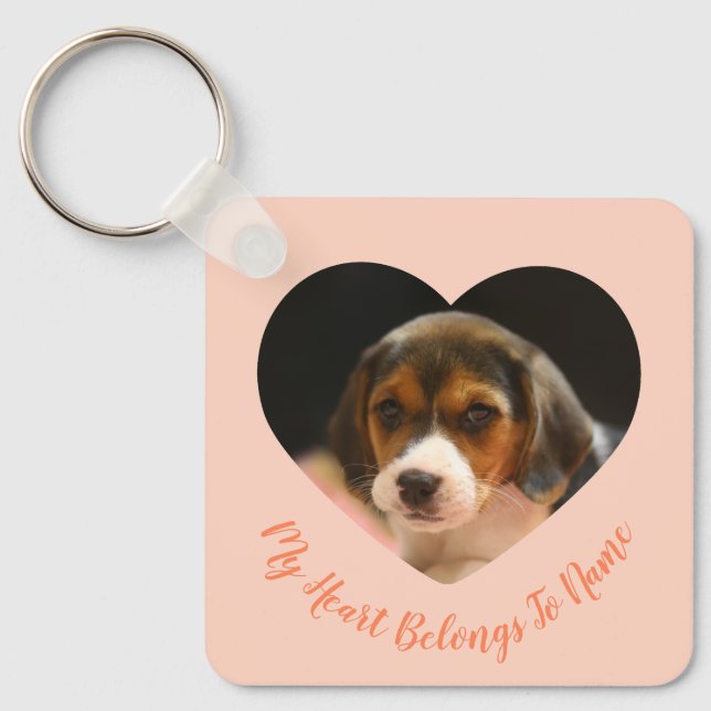 Custom Heart-Shaped Pet Photo & Name Keychain (Front)