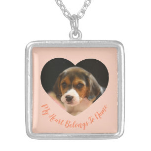 Custom Heart-Shaped Pet Photo & Name  Silver Plated Necklace