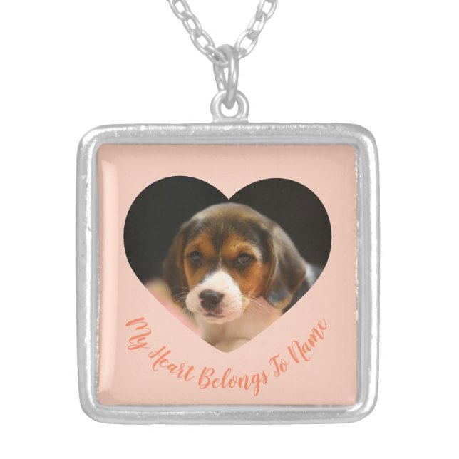 Custom Heart-Shaped Pet Photo & Name  Silver Plated Necklace (Front)