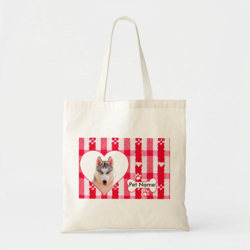 Custom Heart Shaped Siberian Husky Cotton Tote Bag